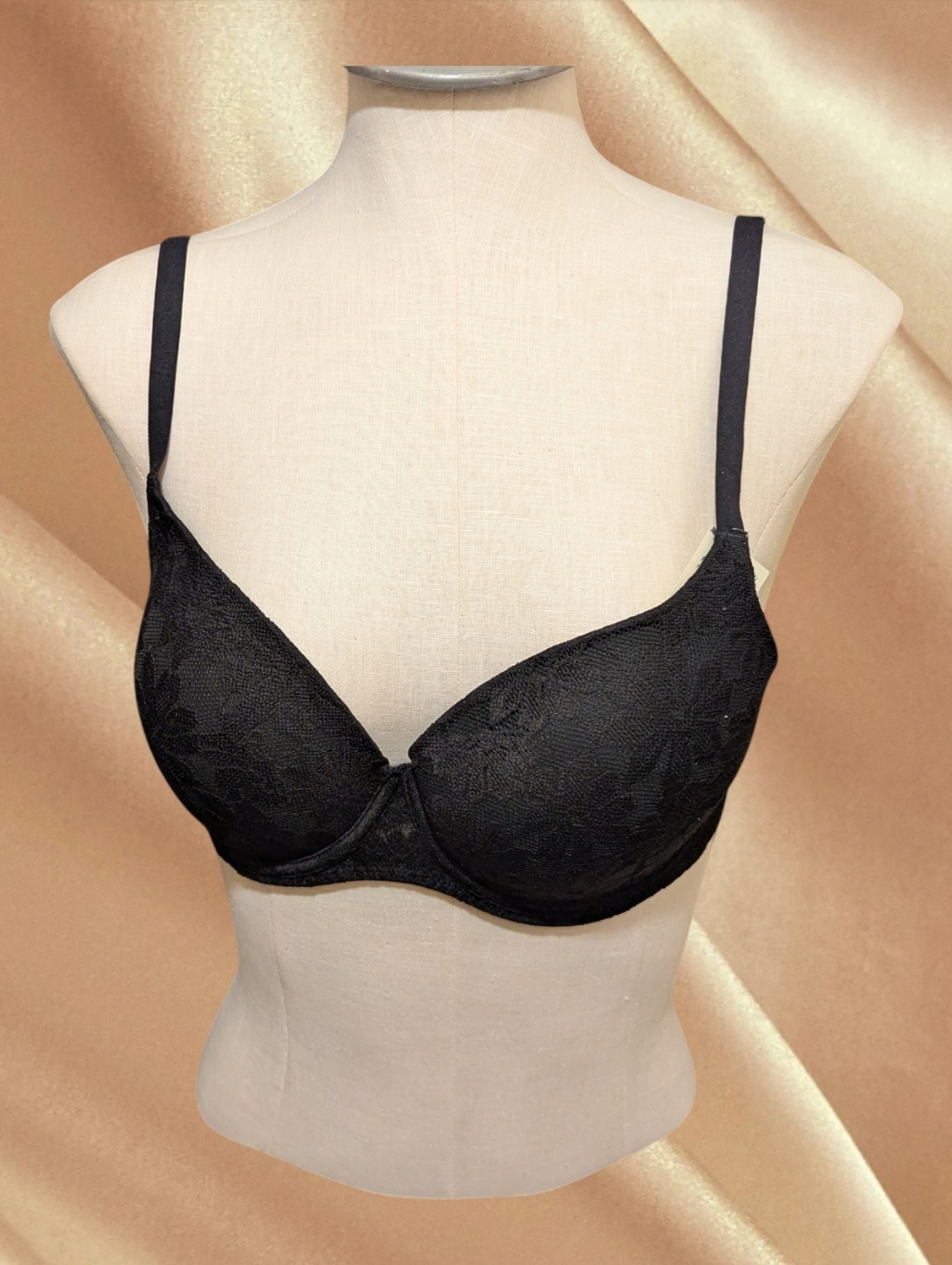 34DD Black Lace Contour T-Shirt Bra Smooth Cups Underwire Support, Everyday